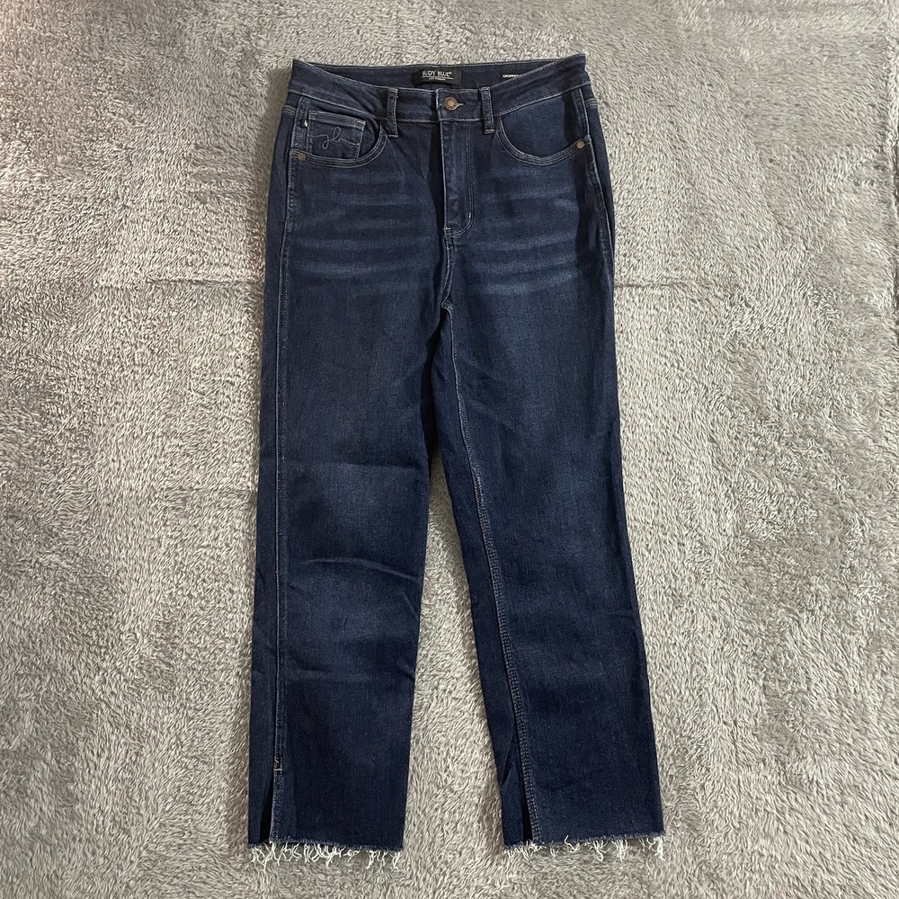 Judy Blue Jeans Womens‎ Size 7/28 Cropped Straight Raw Hem Dark Wash Blue Denim